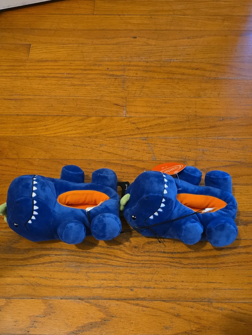 Plush Blue Dino Slippers for Kids